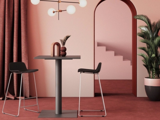 Table haute carrée INDY, fabriquée en Espagne