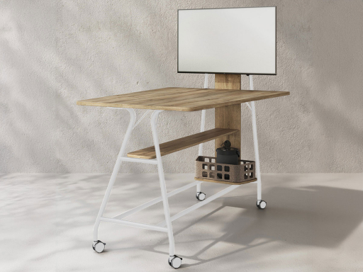 Table de travail haute multimédia à roulettes SIGNAL, fabriqué en Espagne