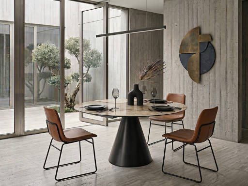 Table extensible ronde/tonneau ETNA en céramique