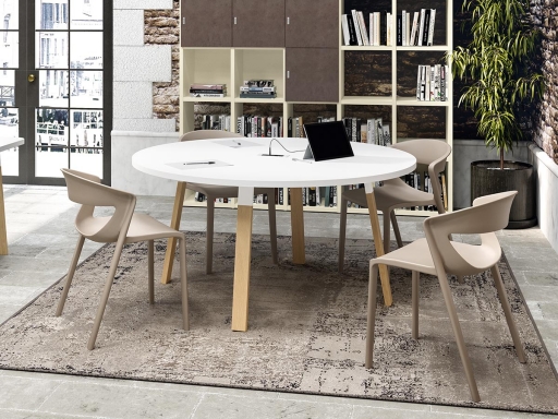 Table de réunion ronde KELSO WOOD avec piétement en bois