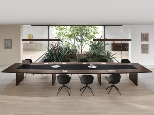 Grande table de réunion ovale en bois exécutive avec insert cuir