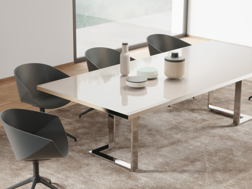 Table de réunion en verre et chrome SYRACUSE, 6 à 10 personnes