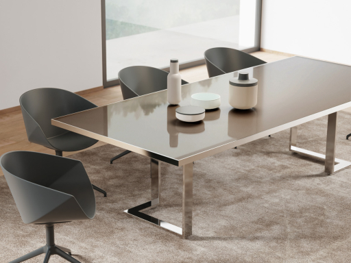 Table de réunion en verre et chrome SYRACUSE, 6 à 10 personnes