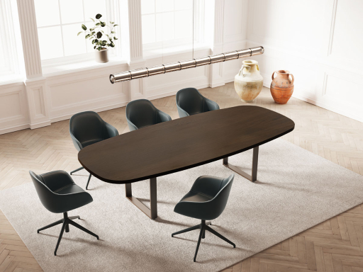 Table de réunion ovale haut de gamme SYRACUSE SQUARE en bois, fabrication italienne