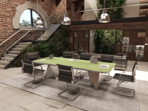 Table de réunion haut de gamme en verre pieds diamants, fabriqué en italie