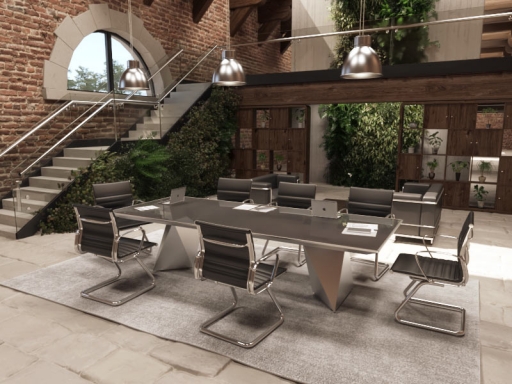 Table de réunion haut de gamme en verre pieds diamants, fabriqué en italie