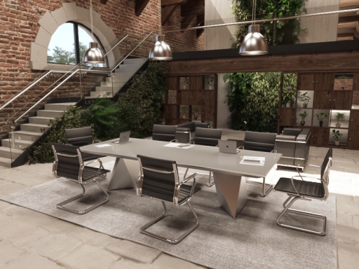 Table de réunion haut de gamme en verre pieds diamants, fabriqué en italie