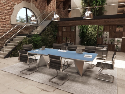 Table de réunion haut de gamme en verre pieds diamants, fabriqué en italie