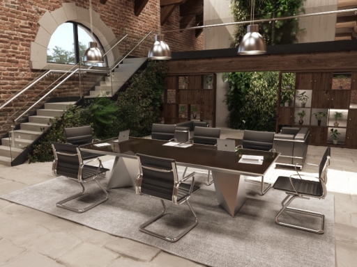 Table de réunion haut de gamme en verre pieds diamants, fabriqué en italie