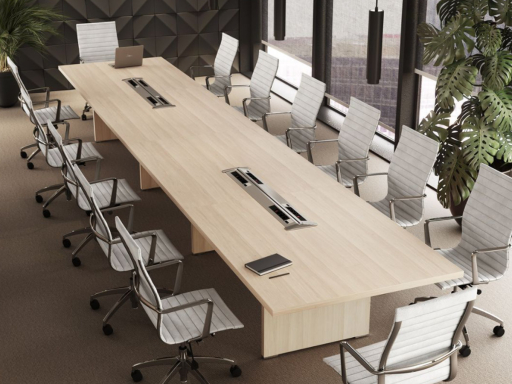 Table de réunion SYLAR avec passage de câbles, fabriqué en espagne