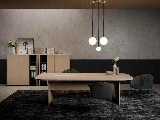 Table de réunion 8 à 16 personnes FIRST avec passage de câbles