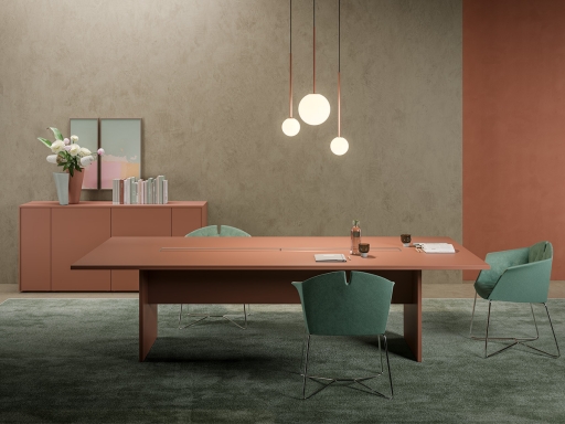 Table de réunion 8 à 16 personnes, laquée FIRST avec passage de câbles