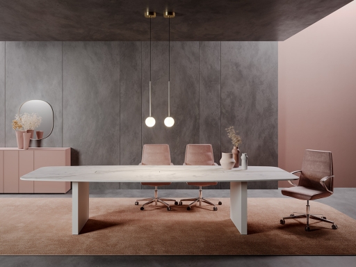 Table de réunion ovale en verre marbré, haut de gamme