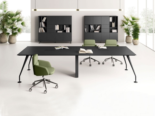 Table de réunion FIRENZE avec passage de câbles, fabriqué en Italie