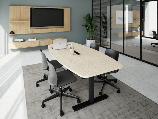 Table de réunion tonneau hauteur réglable électrique FLEXY, fabriqué en France