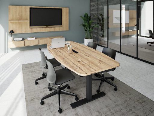 Table de réunion tonneau hauteur réglable électrique FLEXY, fabriqué en France