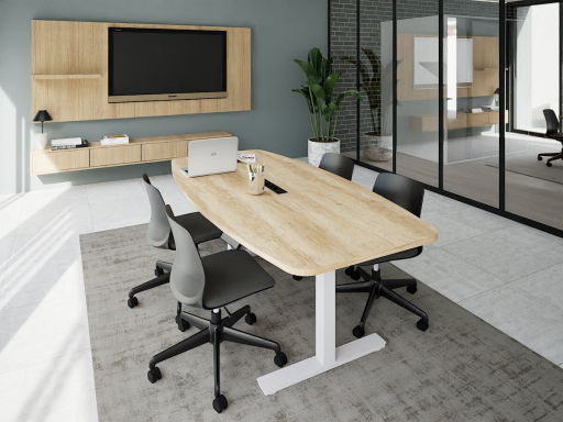 Table de réunion tonneau hauteur réglable électrique FLEXY, fabriqué en France