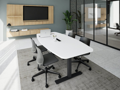 Table de réunion tonneau hauteur réglable électrique FLEXY, fabriqué en France
