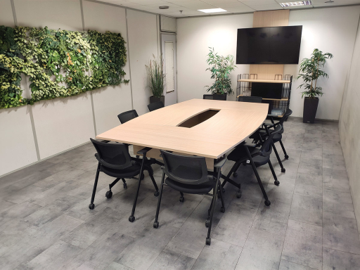 Composition de table pliante, modulable sur roulettes en forme de tonneau